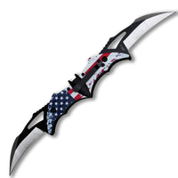Pacific Solutions Dual Blade Bat Wing American Flag Spring Assisted Knife Black and Silver Dual 4.5"