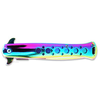 Falcon Pearl Iridescent Rainbow / Mirror Finish Spring Assisted Stiletto Knife 4"
