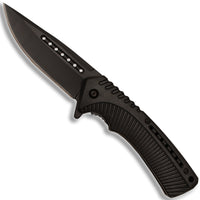 Pacific Solutions Black Contoured & Grooved Spring Assisted Tactical Hunting Knife 3.75"
