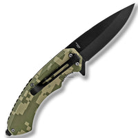 Pacific Solutions Desert / Forest Digital Camouflage Spring Assisted Knife Olive Green / Grey / Tan 3.75"
