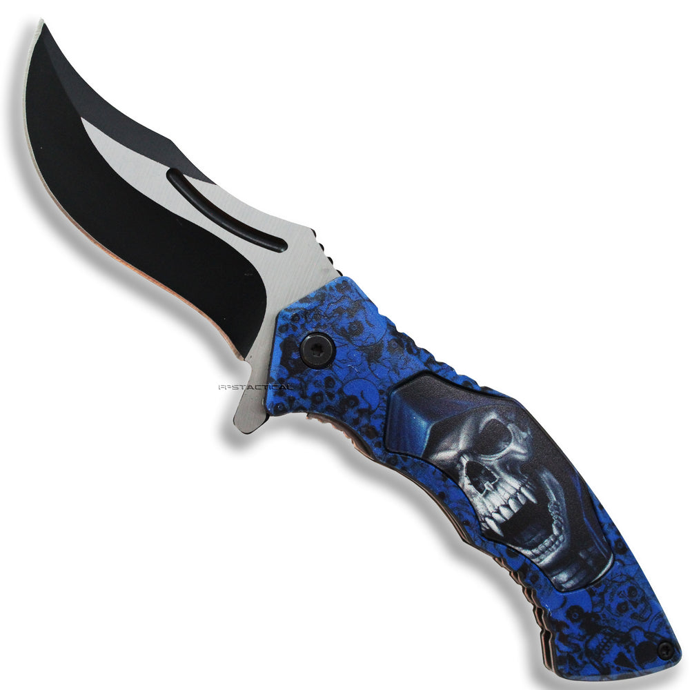 Pacific Solutions Grim Reaper Skull Spring Assisted Carver Knife Black and White 3.5