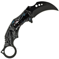 Pacific Solutions KS6157-2 Karambit Spring Assisted Knife w 3D Grim Reaper ABS Scales Black 2.75"
