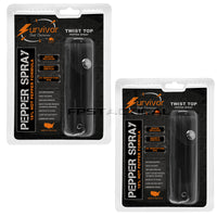 Quantity 2x Survivor Pepper Spray Self Defense / Protection Keychains w Leather Cases USA Made Black
