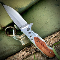 Falcon Classic Silver Spring Assisted EDC / Hunting Knife with Wood Inlay 3.25" KS32236GY
