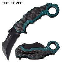 Tac-Force Teal Green & Black Karambit Spring Assisted Tactical Knife w Glass Breaker & Rubberized Grip 3"
