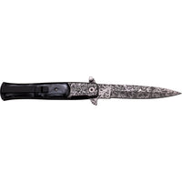 Tac-Force Damascus Silver and Black / Gray Marble (Pearlex) Spring Assisted Stiletto Knife 4"
