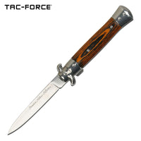 Tac-Force Premium Milano Collection Mirror / Chrome and Cherry Wood Spring Assisted Stiletto Knife 4"

