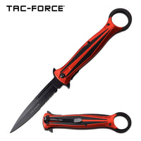 Tac-Force 10" Red and Black Stiletto Spring Assisted Knife with Retention / Thumb Ring 4.25" Blade
