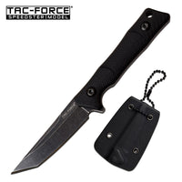 Tac-Force Black / Gray Stonewash Compact Full Tang Fixed Blade Knife w Necklace Sheath 2"
