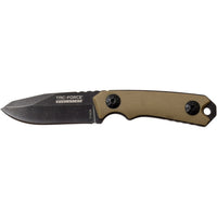 Tac-Force Evolution TFE-FIX009-TN Black / Gray Stonewash Miniature Full Tang Fixed Blade Knife w Necklace Sheath & Tan G10 Handle 2"
