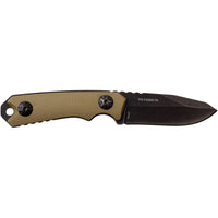 Tac-Force Evolution TFE-FIX009-TN Black / Gray Stonewash Miniature Full Tang Fixed Blade Knife w Necklace Sheath & Tan G10 Handle 2"
