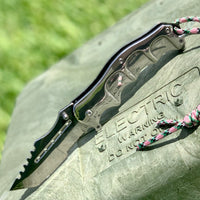 Falcon Elite Mirror / Chrome Spring Assisted Survival Knife w Tanto Blade and Paracord 3.75"
