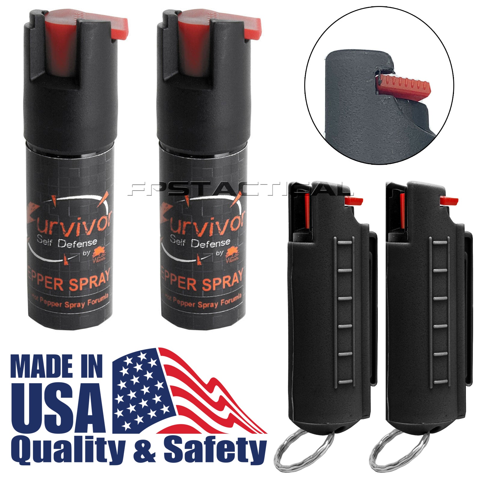 Quantity 2x Survivor Pepper Spray Self Defense / Protection Keychains