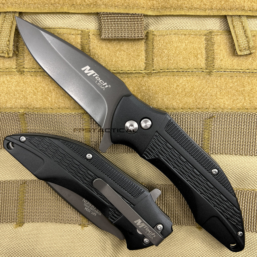 MTech USA Ball Bearing Black / Gray Manual Folding Pocket Knife w Tinite Coated Blade 3.75