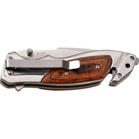 MTech USA Spring Assisted Pocket Knife Silver with Wooden Scales 3.25" MT-A1073BR
