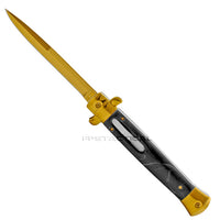 FPSTACTICAL Opulent Automatic OTF Switchblade Stiletto Knife Black Marble w/ Golden Mirror Polish 5"
